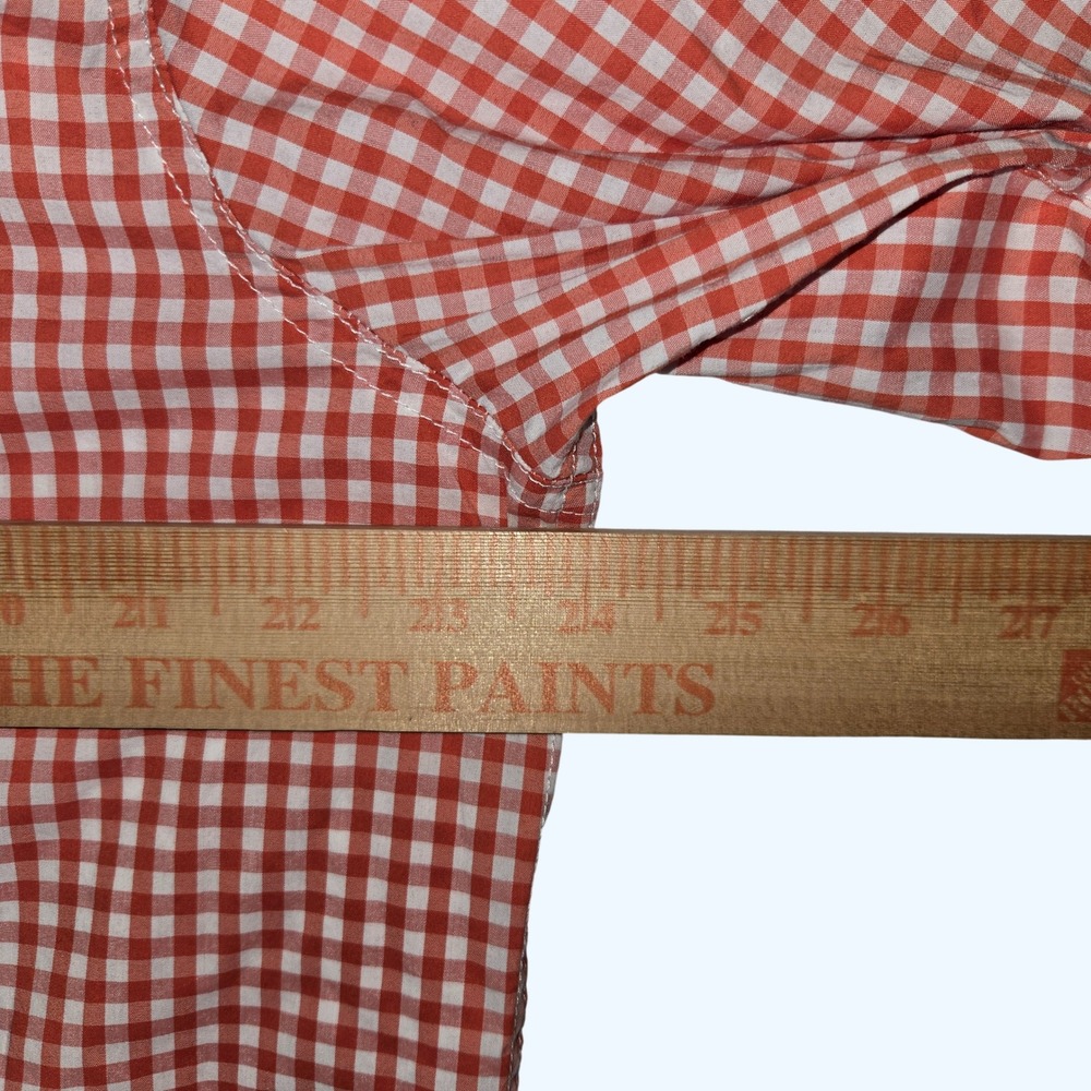 Orvis Active Fit Gingham Button Down Shirt Mens Large L/S Orange White 3HKY - Picture 6 of 7
